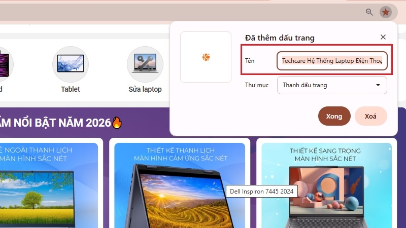 Đặt tên và lưu trang web vào thanh Dấu trang