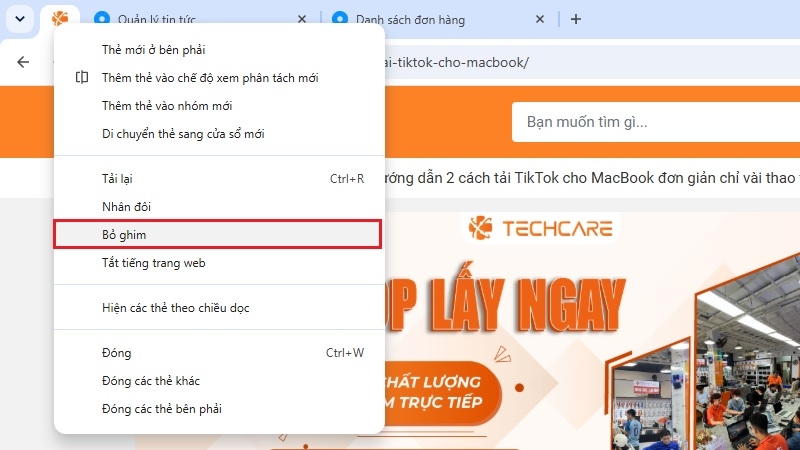 Cách bỏ ghim khi không cần dùng nữa