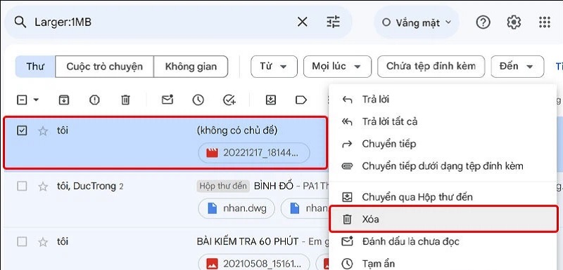 Nhấn vào mục Xóa