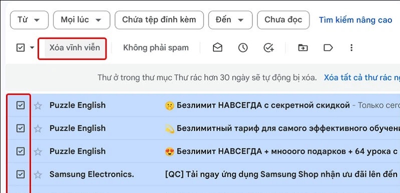 Chọn vào mục Xóa vĩnh viễn