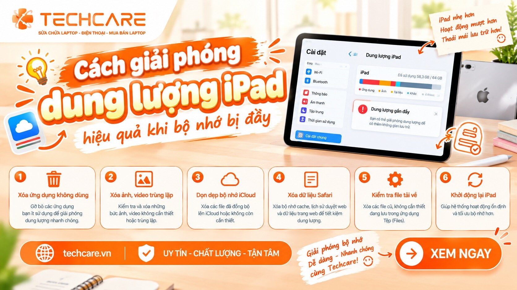 Cách giải phóng dung lượng iPad hiệu quả khi bộ nhớ bị đầy
