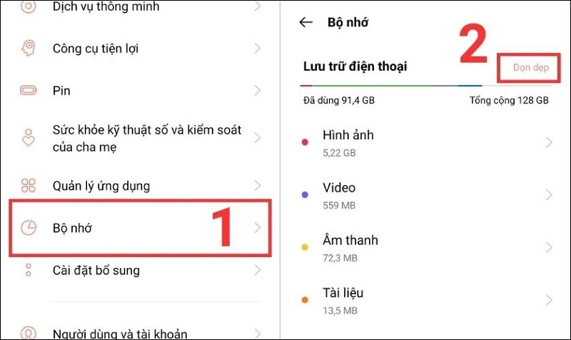 Nhấn vào tính năng Dọn dẹp