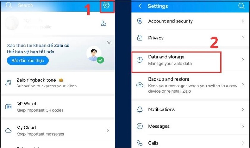 Chọn vào mục Data and storage