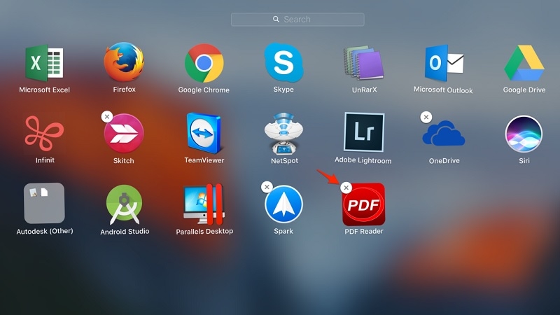 Launchpad với icon rung và dấu X hiện ra Launchpad với icon rung và dấu X hiện ra