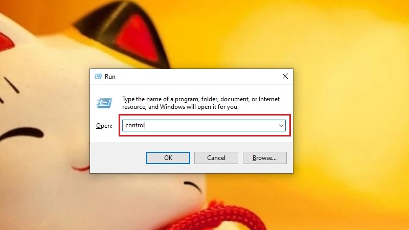 Ô Run với chữ "control" đã nhập Ô Run với chữ "control" đã nhập