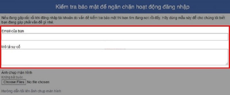 Nhập nội dung vào bên dưới ô Mô tả sự cố