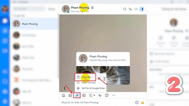 Bấm biểu tượng đính kèm file và chọn Chọn File trong Zalo Bấm biểu tượng đính kèm file và chọn Chọn File trong Zalo