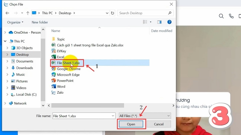 Tìm đến file Excel vừa lưu, nhấn vào file đó rồi chọn Open Tìm đến file Excel vừa lưu, nhấn vào file đó rồi chọn Open