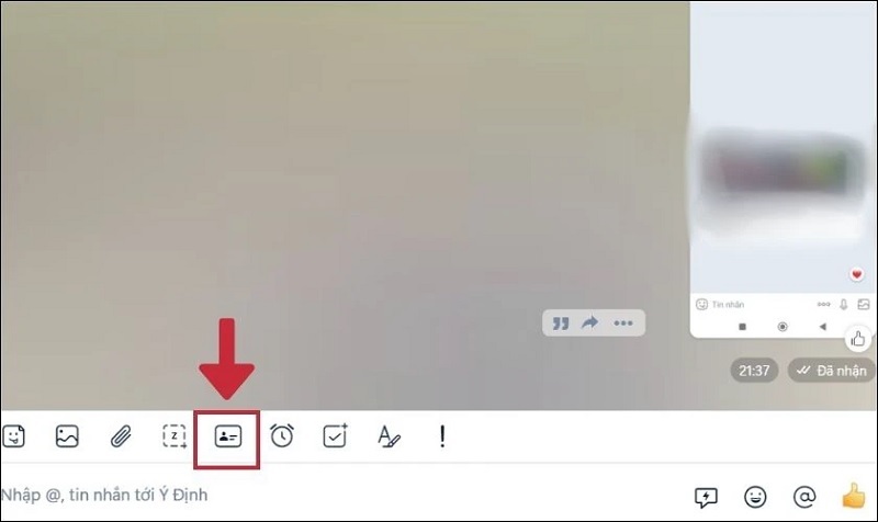 Click chuột vào biểu tượng danh thiếp