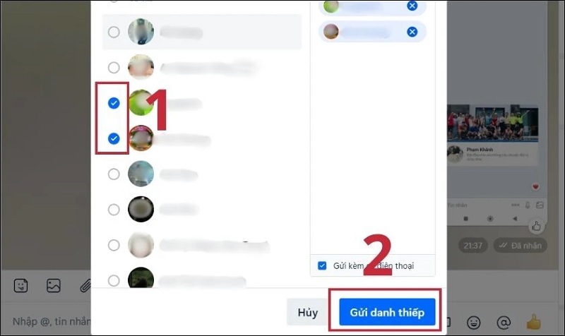 Nhấn vào nút Gửi danh thiếp