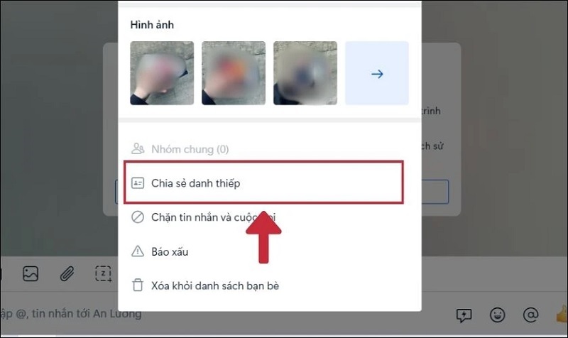 Nhấn vào tùy chọn Chia sẻ danh thiếp