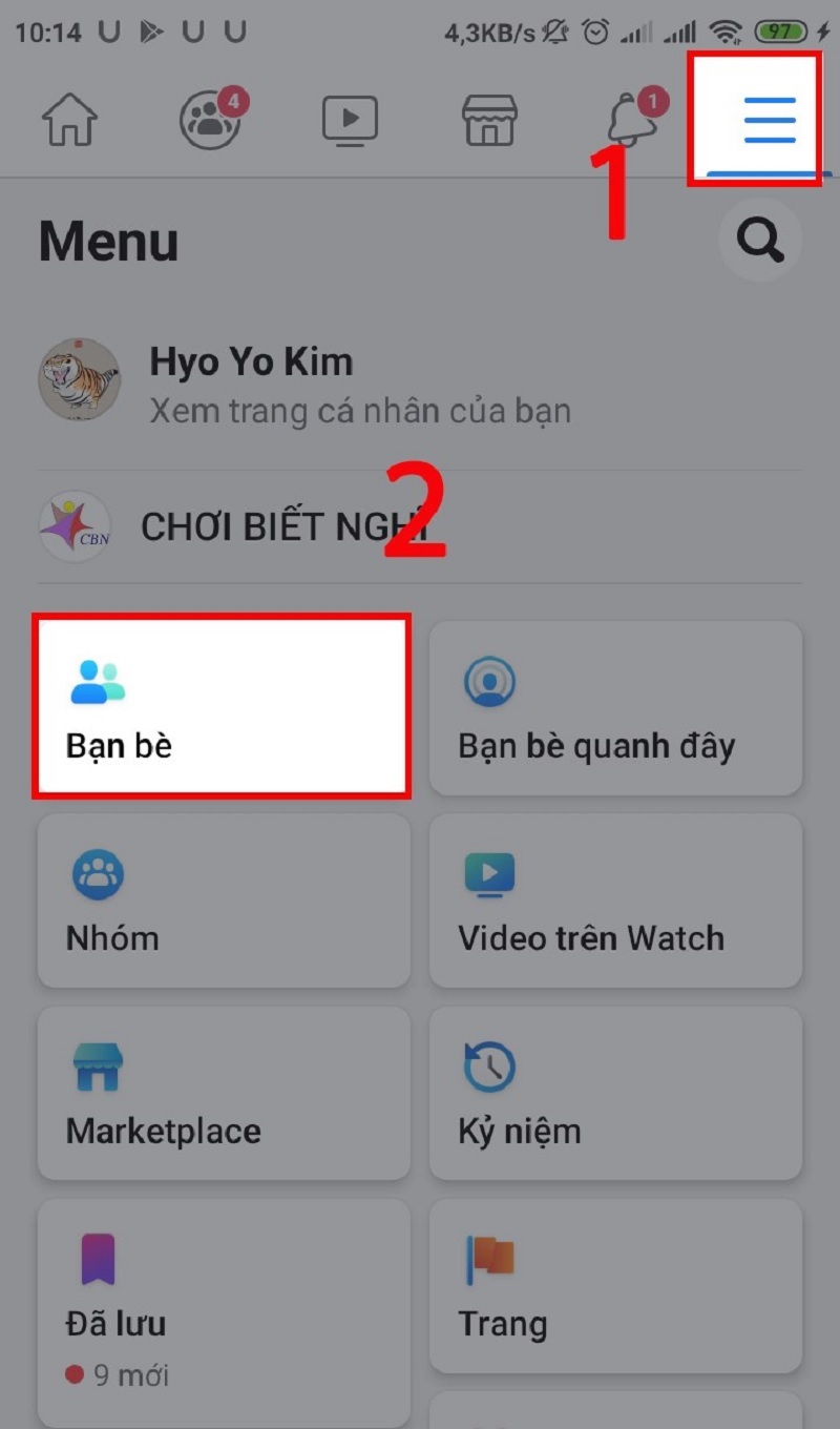 Chọn vào mục Bạn bè