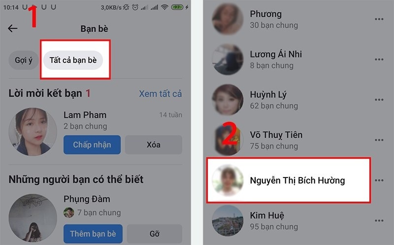 Chọn vào tab Tất cả bạn bè