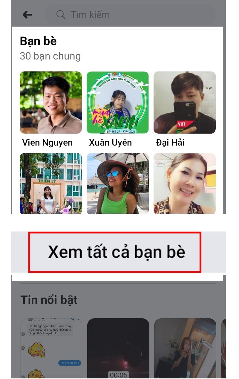 Nhấn vào nút Xem tất cả bạn bè
