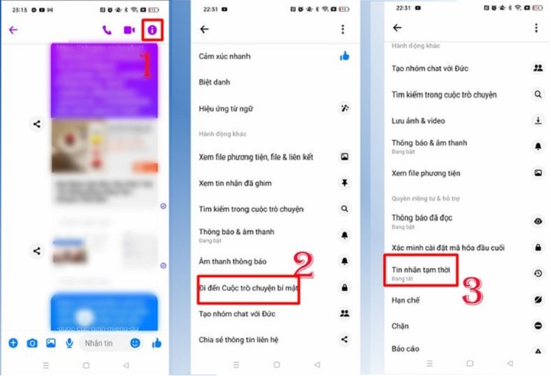 Chọn vào mục Tin nhắn tạm thời