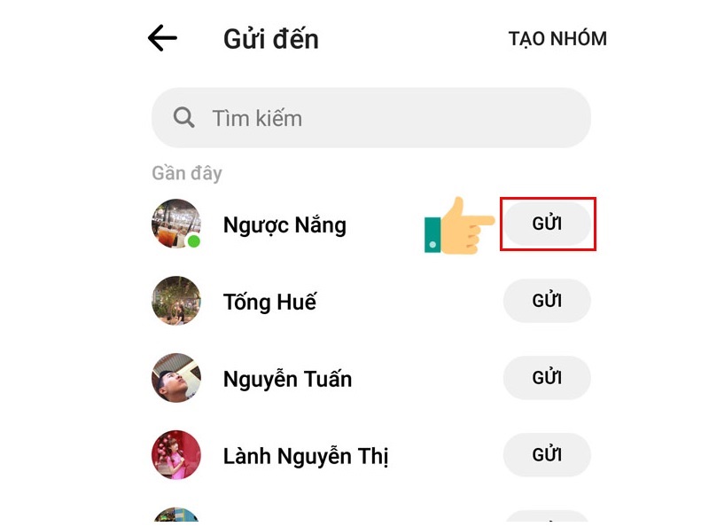 Chọn vào nút Gửi