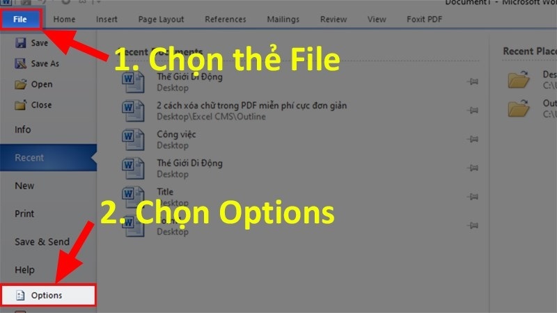 Chọn Options