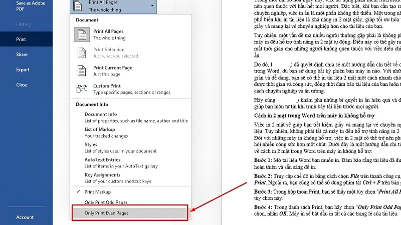 Lần này chọn vào Only Print Even Pages Lần này chọn vào Only Print Even Pages