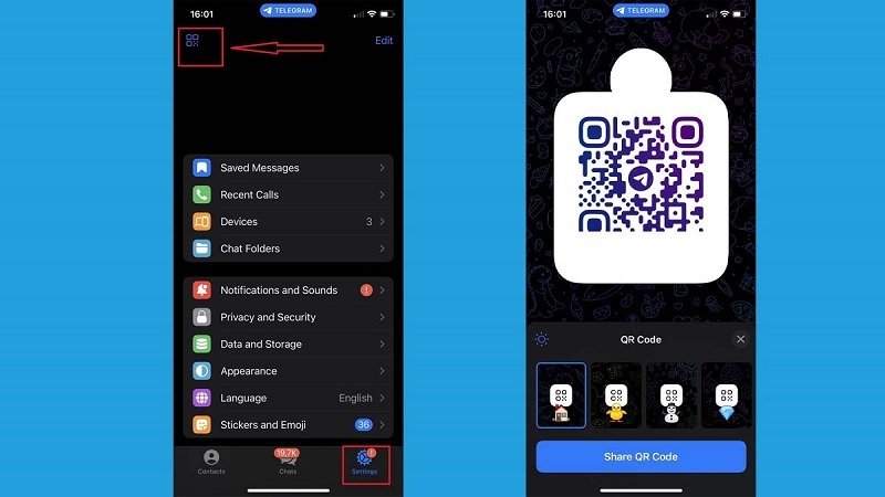 Cách kết bạn trên Telegram bằng mã QR