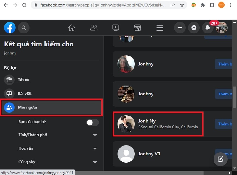 Click vào một cái tên bất kỳ mà bạn muốn kết bạn