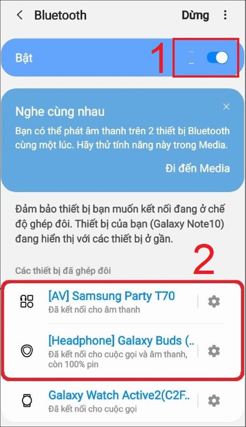 Bật Bluetooth => Nhấn vào 2 thiết bị bạn cần ghép đôi