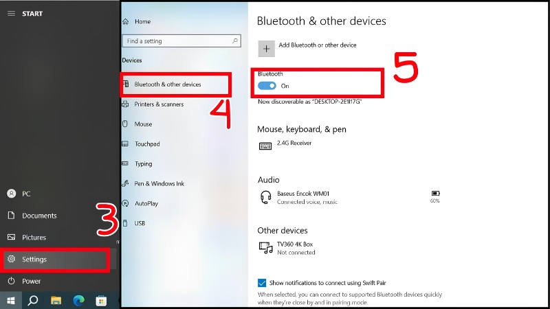 Bật Bluetooth trên máy tính Windows