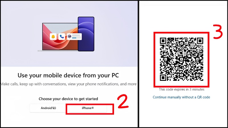 Mã QR hiển thị trên Phone Link