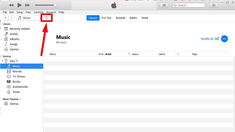 Biểu tượng iPhone xuất hiện trên iTunes báo hiệu kết nối thành công