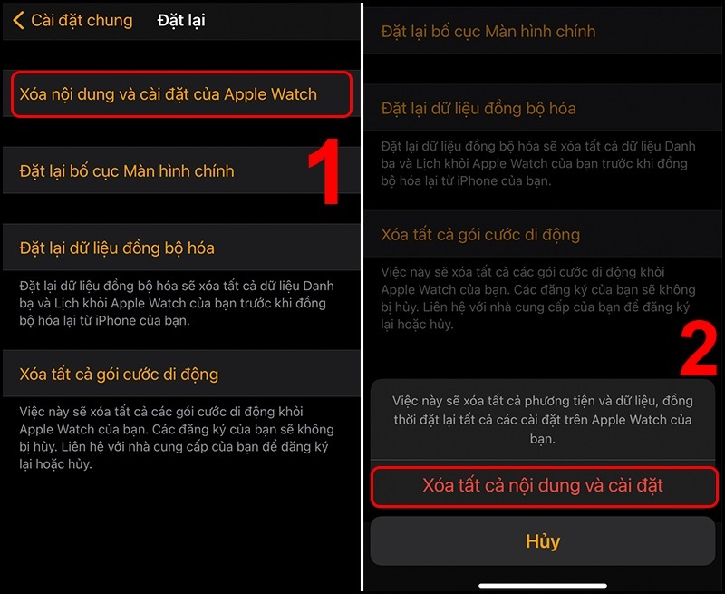 Chọn Xóa tất cả nội dung và cài đặt