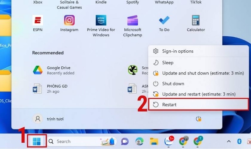 Khởi động lại máy tính