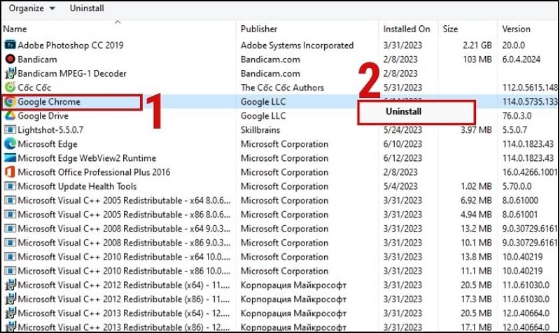 Nhấn nút Uninstall