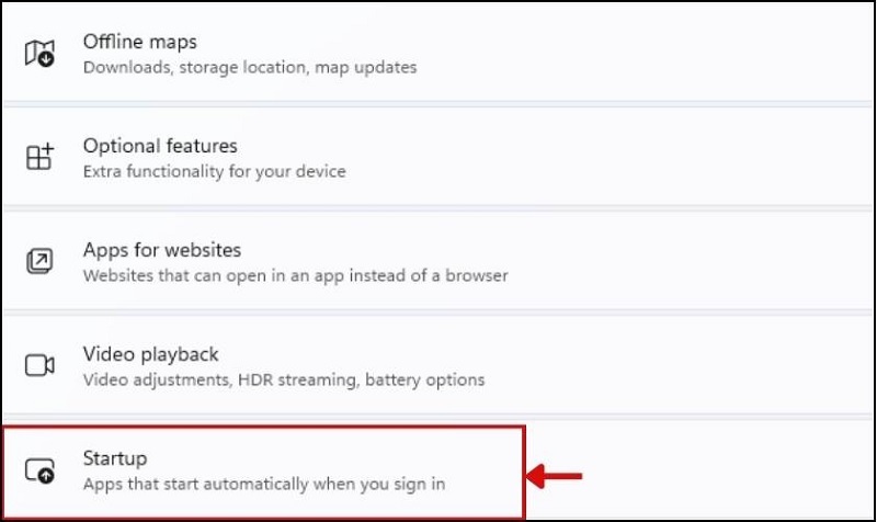 Chọn vào mục Startup