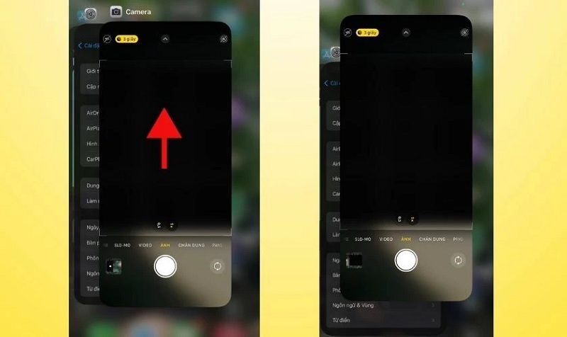 Đóng app camera hoàn toàn khi xảy ra lỗi camera iPhone bị đen