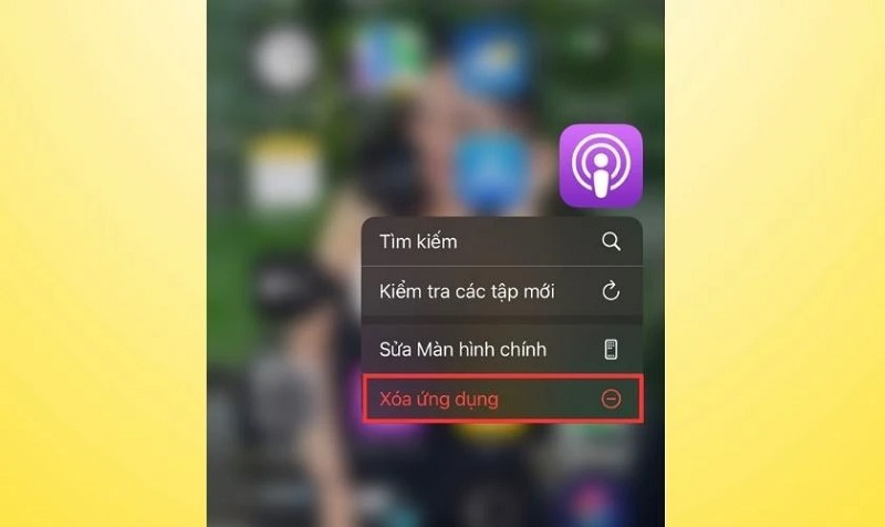Chọn vào mục Xóa ứng dụng