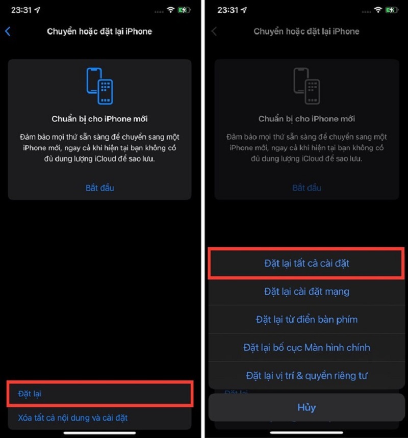 Chọn Đặt lại tất cả cài đặt