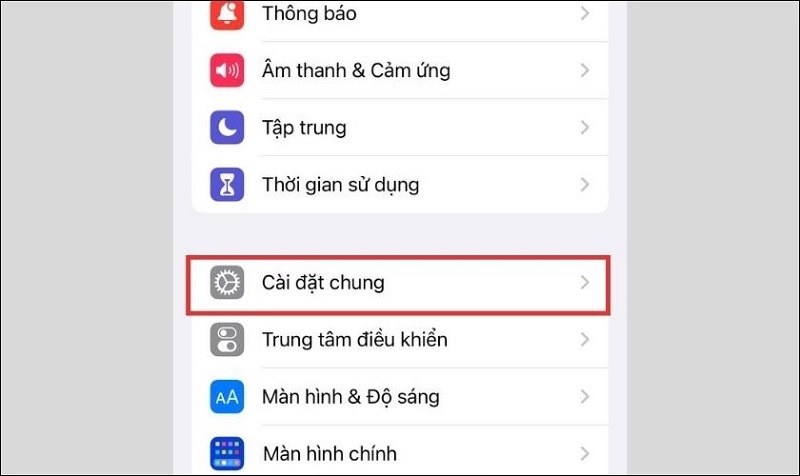 Chọn mục Cài đặt chung