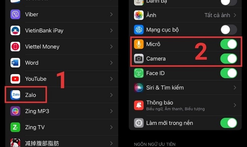Kiểm tra xem tính năng camera và micro của ứng dụng đã được bật hay chưa