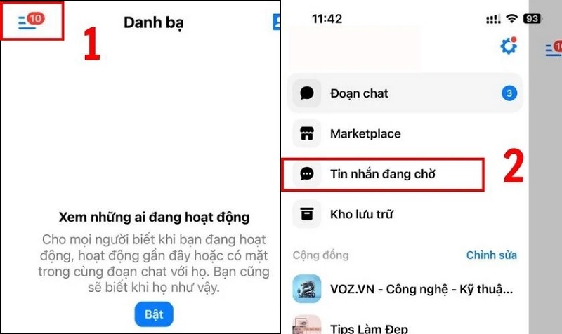 Nhấn vào mục Tin nhắn đang chờ để xem