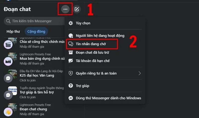 Chọn vào mục Tin nhắn đang chờ để hoàn tất