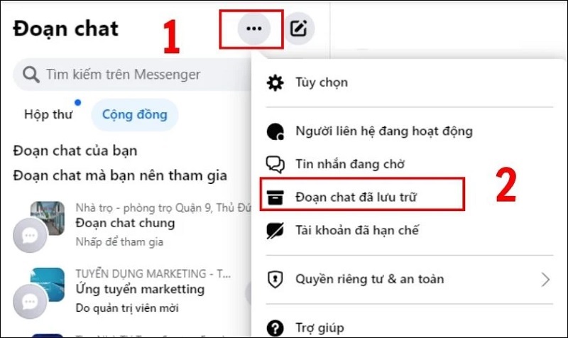 Nhấn vào tùy chọn Đoạn chat đã lưu trữ