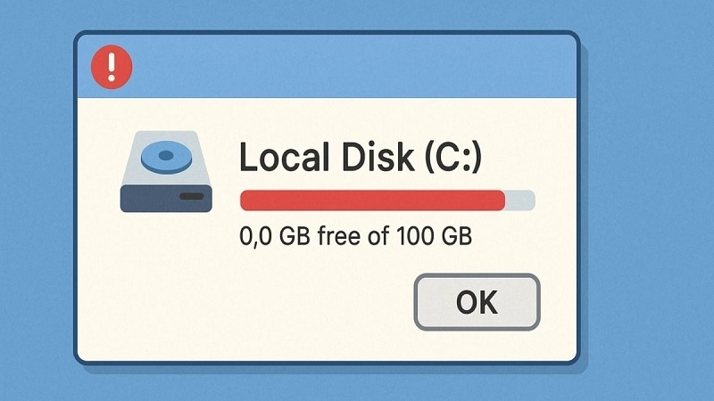 Thanh dung lượng ổ C chuyển sang màu đỏ trong File Explorer Thanh dung lượng ổ C chuyển sang màu đỏ trong File Explorer