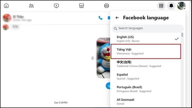 Chọn vào Tiếng Việt