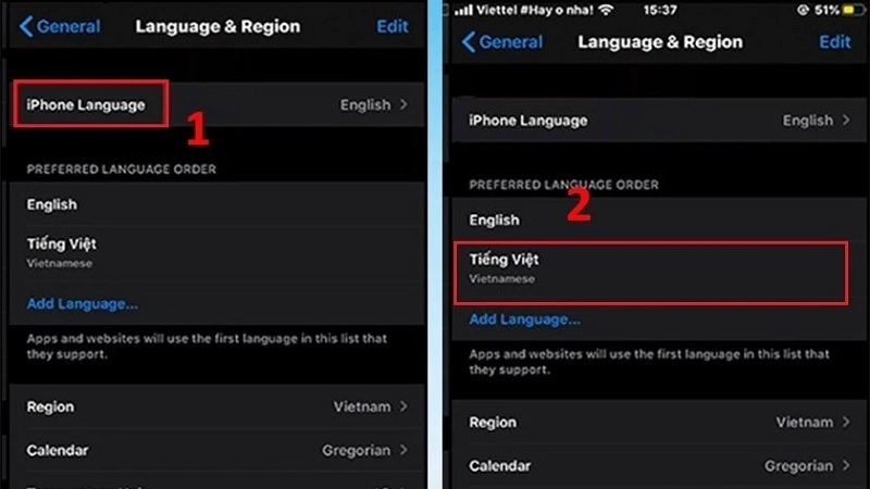 Chọn vào ngôn ngữ Tiếng Việt