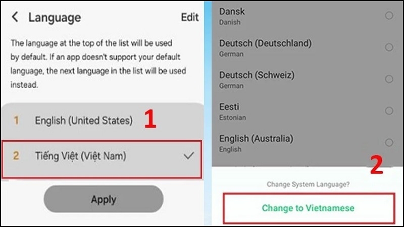 Nhấn vào dòng chữ Change to Vietnamese