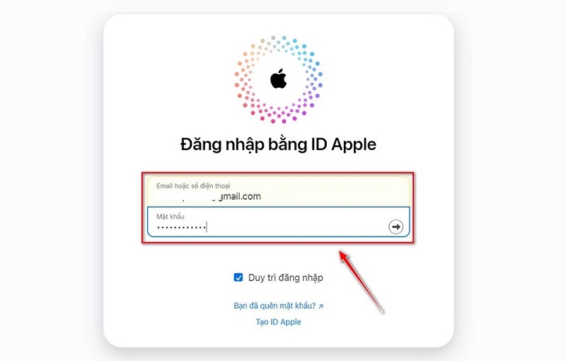 Đăng nhập vào tài khoản iCloud