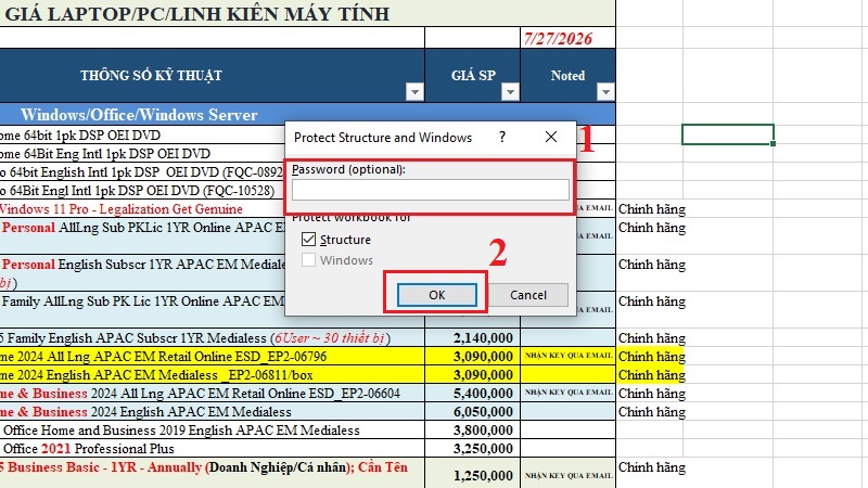 Nhập lại mật khẩu để xác nhận khóa workbook