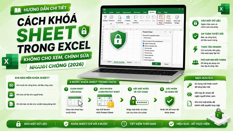 Cách khóa Sheet trong Excel không cho xem, chỉnh sửa nhanh chóng (2026)