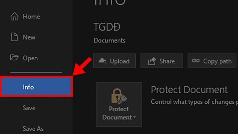 Chọn vào mục Info