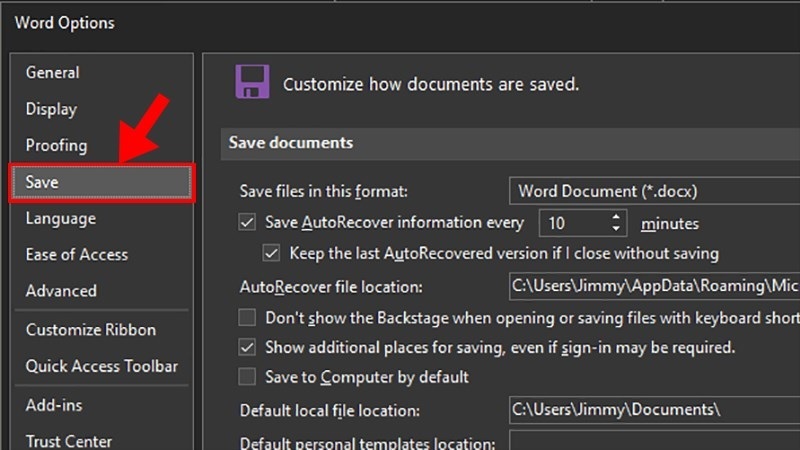 Chọn vào mục Save
