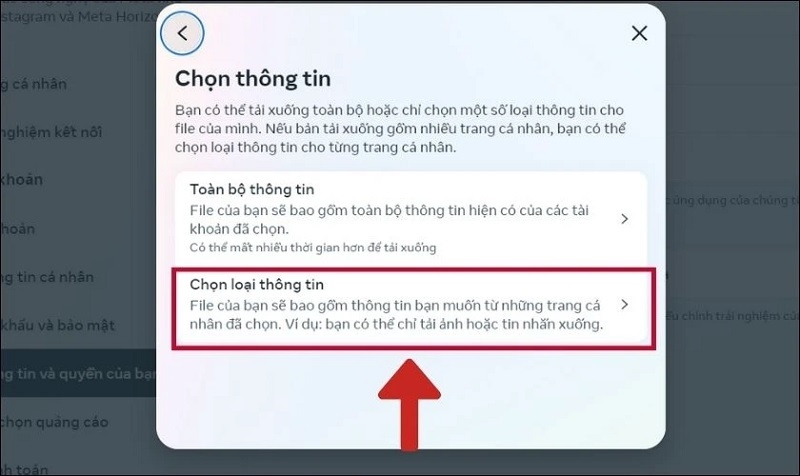 Chọn vào mục Chọn loại thông tin